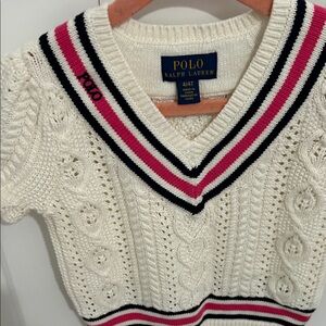Polo by Ralph Lauren kids V-Neck Sweater in Cream with Pink and Black Stripes